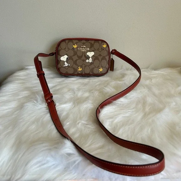 Coach Peanuts Snoopy Woodstock Jamie Camera Bag Signature Canvas Crossbody Brown - Picture 3 of 9